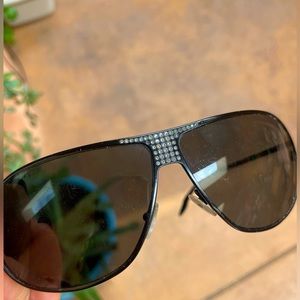 Black Metal/Rhinestone Aviator Sunglasses, Christian Dior